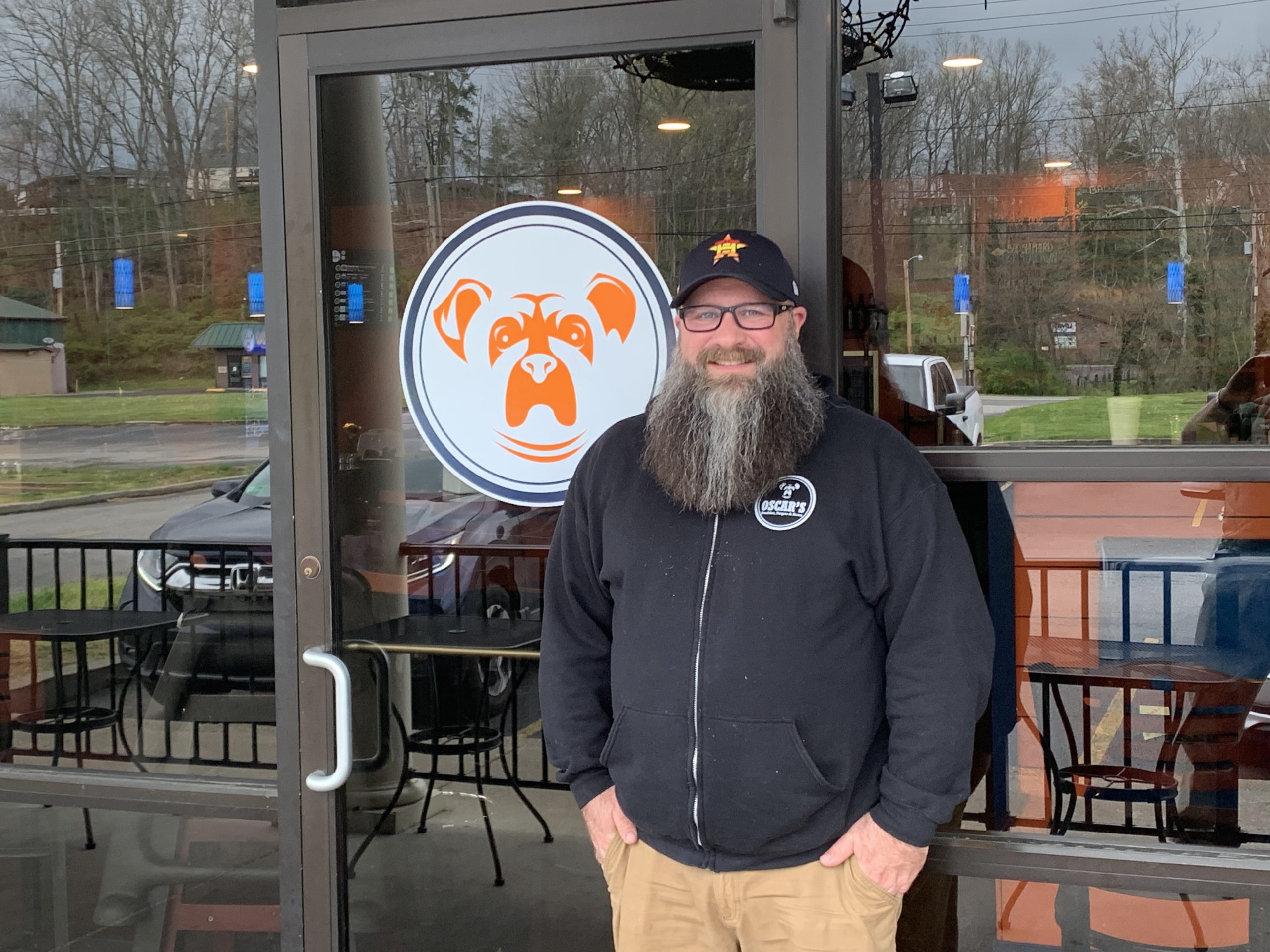 Jason Beter, owner of Oscar’s Breakfast, Burgers & Brews, outside of his restaurant. Oscar’s has been one of the many Cabell County restaurants that developed curbside and delivery orders to meet the needs of their customers while protecting the health of their employees and customers.