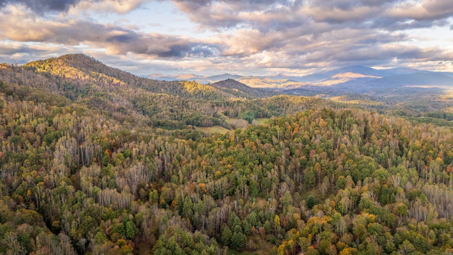 Aerial view of Appalachian mountains in autumn